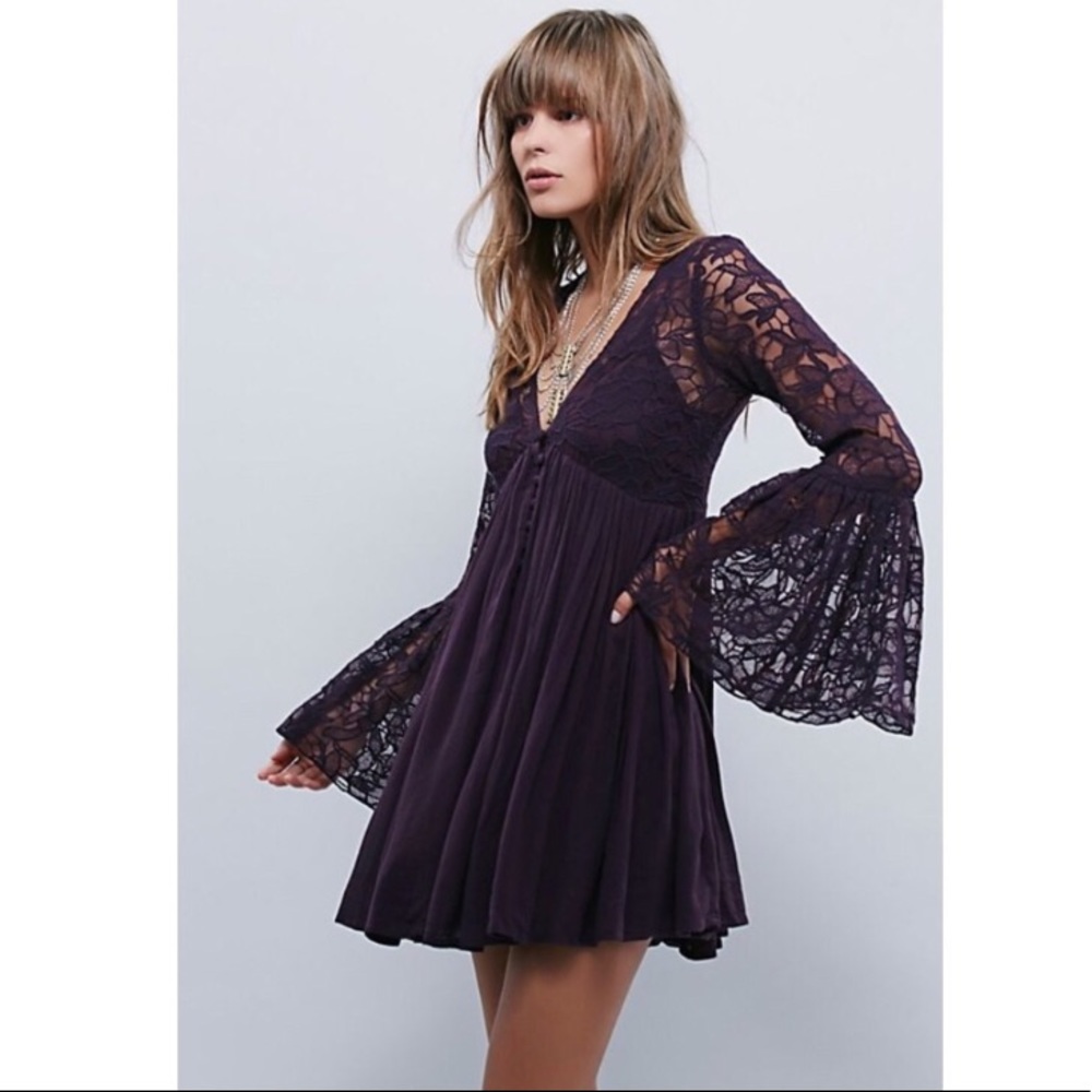 Boho Free people rare babydoll black dress